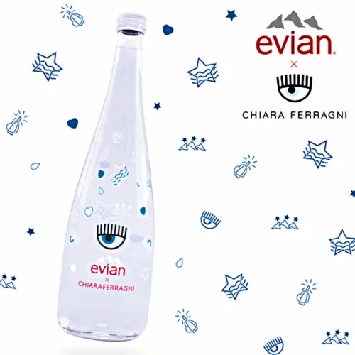 Evian Chiara Ferragni 2017 mentes ásványvíz ÜVEG palackban LIMITED EDITION